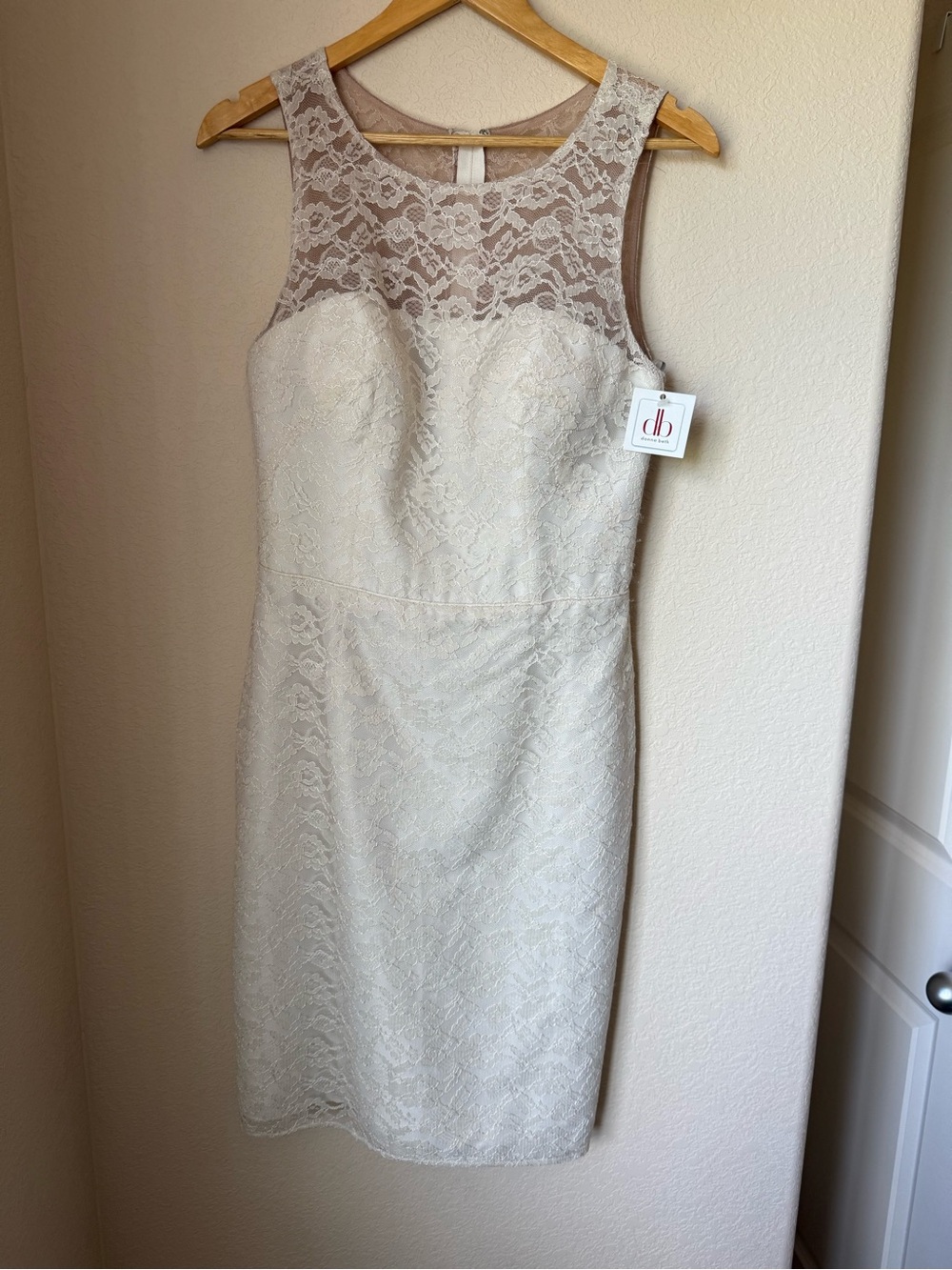 Wtoo Watters Ivory Lace Illusion Neck Sheath Dress Size 10